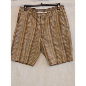 Tommy Bahama Relax Mens 38 Brown Plaid Cotton Linen Blend Shorts Casual 9 Inseam
